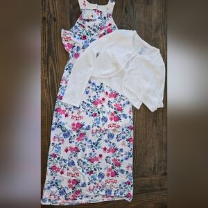 Trixxi Three Pink HEARTS Sz L WHITE FLORAL dress W/White Bolero By Bonnie Jean